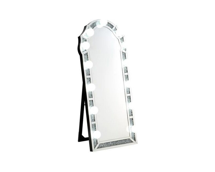 ACME - Noralie Floor Mirror in Mirrored/Faux Diamonds (97983)