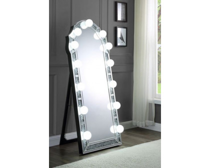 ACME - Noralie Floor Mirror in Mirrored/Faux Diamonds (97983)