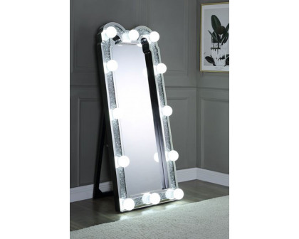 ACME - Noralie Floor Mirror in Mirrored/Faux Diamonds (97985)