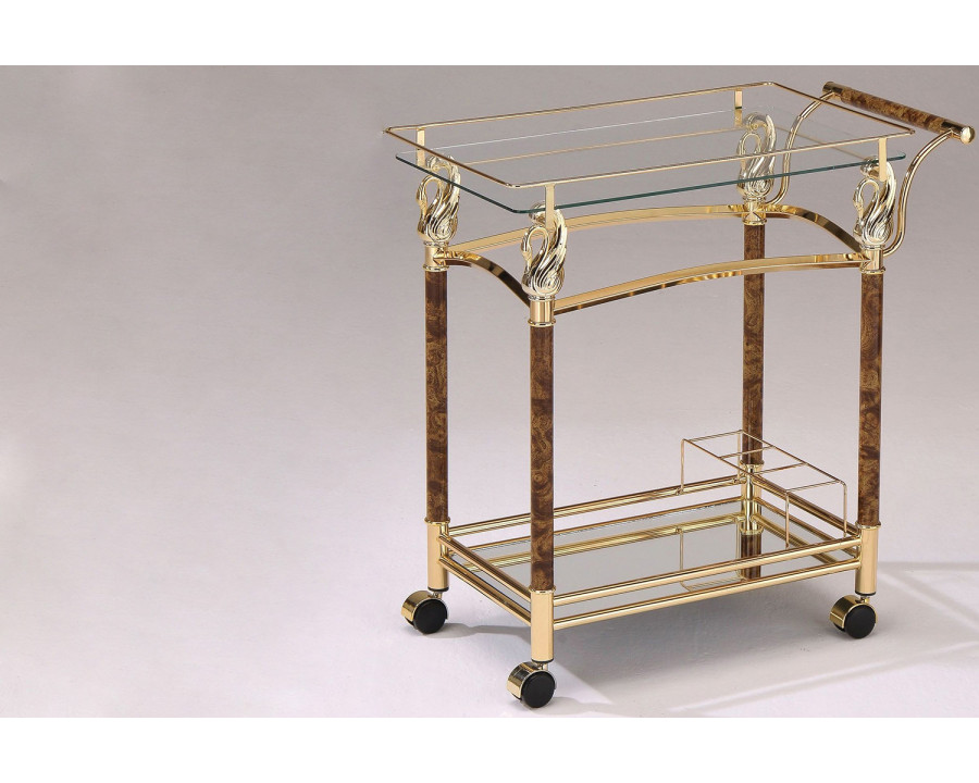 ACME - Helmut Serving Cart in Clear Glass/Gold Plated