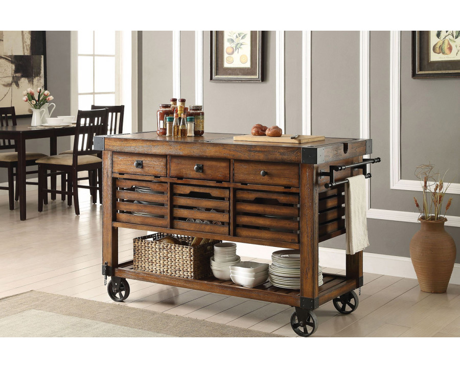 ACME - Kaif Kitchen Cart in Distressed Chestnut