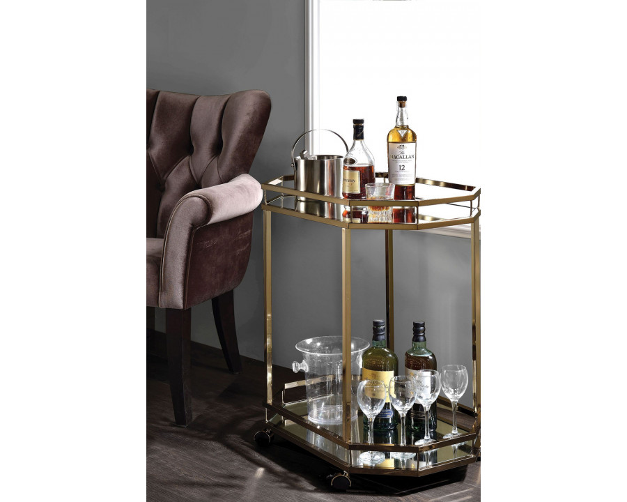 ACME - Lacole Serving Cart in Mirrored/Champagne