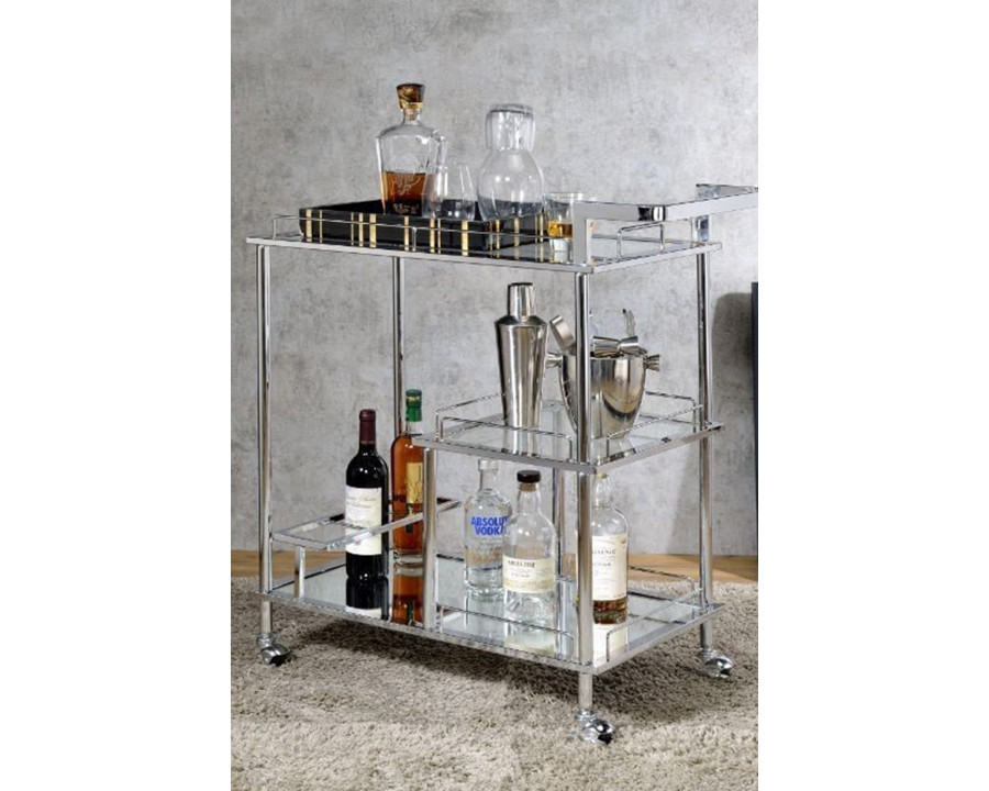 ACME - Splinter Serving Cart in Clear Glass/Chrome