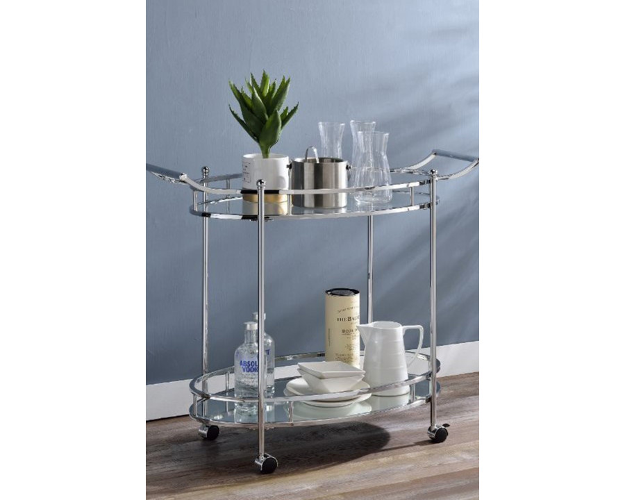 ACME - Jinx Serving Cart in Clear Glass/Chrome