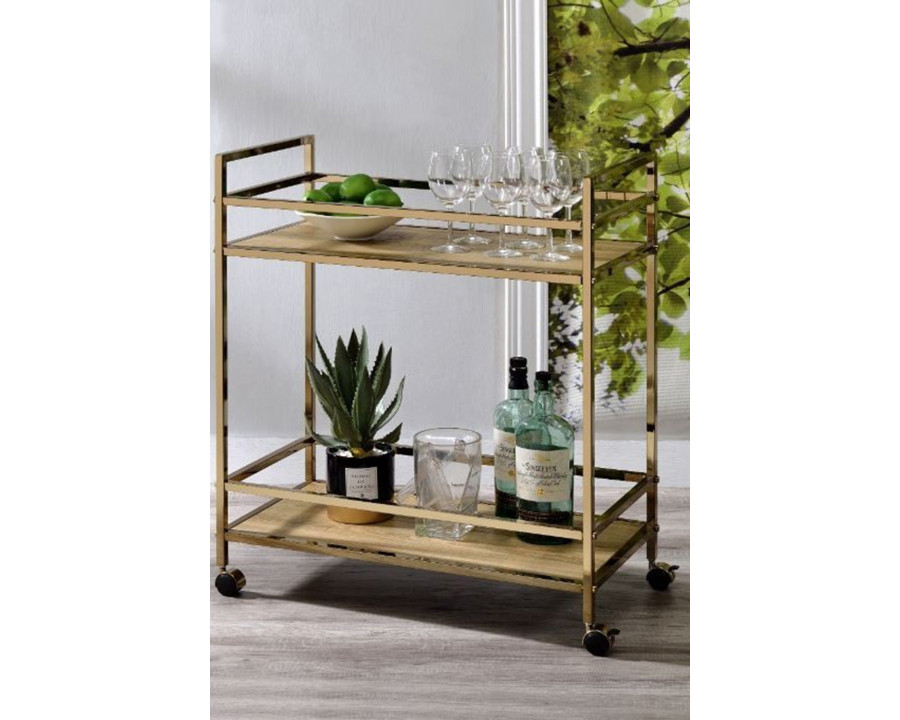 ACME - Barb Serving Cart in Natural/Champagne