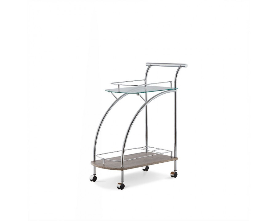 ACME - Badin Serving Cart in Chrome/Clear Glass