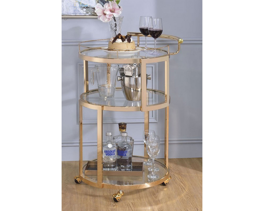 ACME - Madelina Serving Cart in Clear Glass/Gold