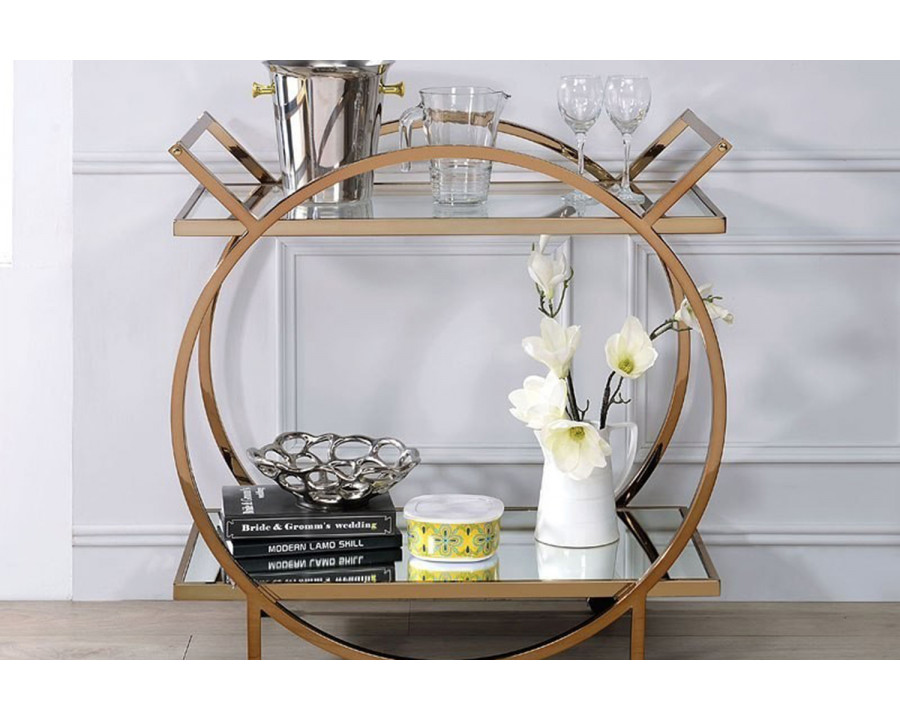 ACME - Traverse Serving Cart in Mirrored/Champagne