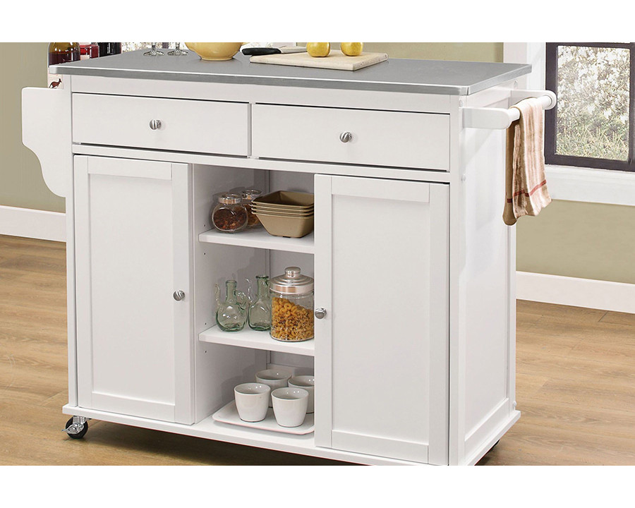 ACME Tullarick Kitchen Cart - Stainless Steel and White