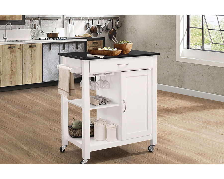 ACME - Ottawa Kitchen Cart in Black Wooden Top/White