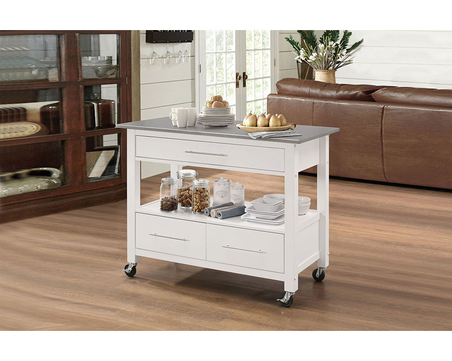 ACME Ottawa Kitchen Cart - Stainless Steel and White