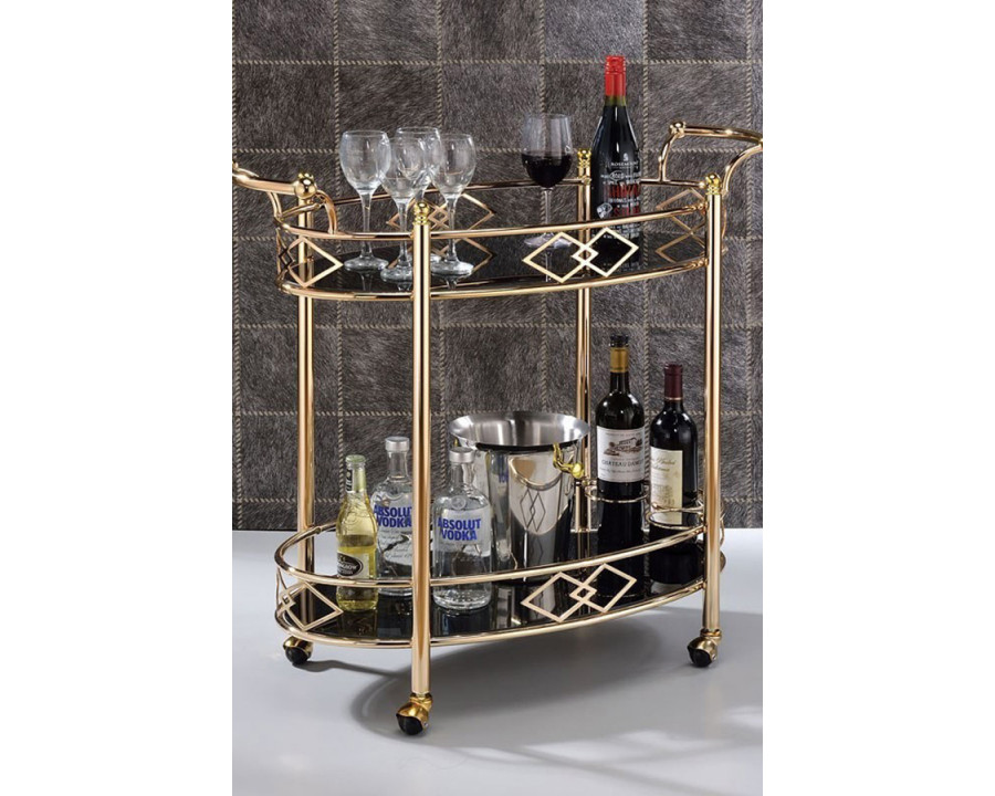 ACME - Ottesen Serving Cart in Black Glass/Gold