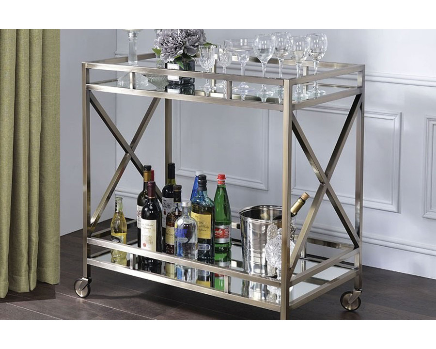 ACME - Kristensen Serving Cart in Mirrored/Antique Gold