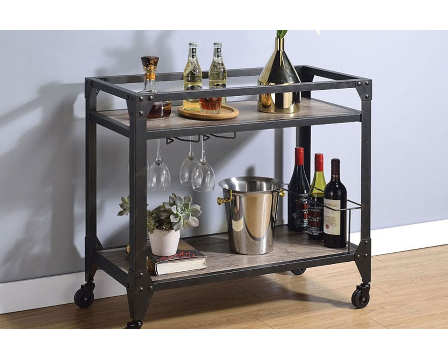 ACME - Jorgensen Serving Cart in Rustic Oak/Charcoal