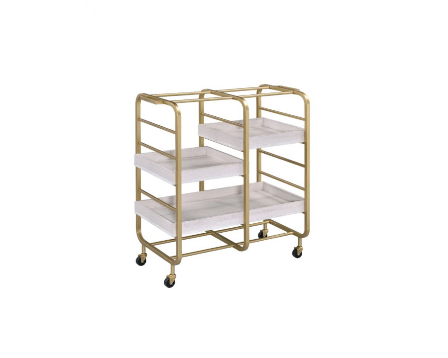 ACME Vorrik Serving Cart - Gold and White-Washed