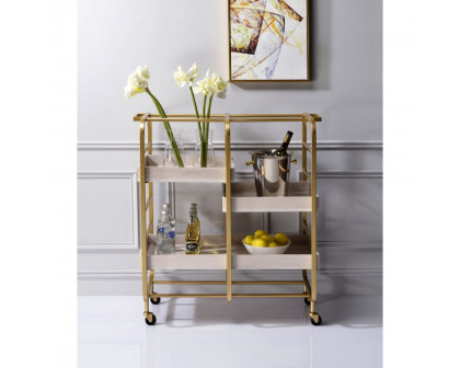 ACME Vorrik Serving Cart - Gold and White-Washed