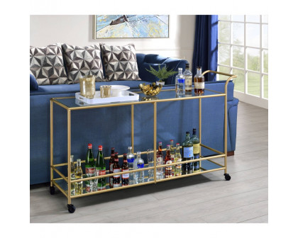 ACME - Kenda Serving Cart in Clear Glass/Mirrored/Gold