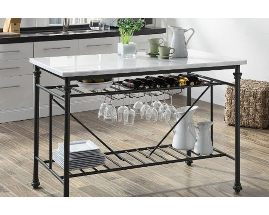 ACME - Mera Kitchen Island in White Marble Top/Gray