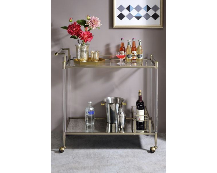 ACME - Cirro Serving Cart in Antique Mirror/Wire Brass