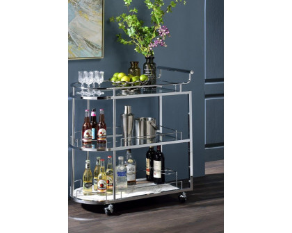 ACME - Inyo Serving Cart in Clear Glass/Chrome