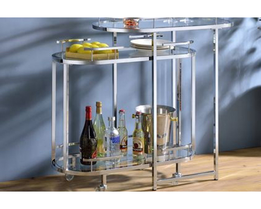 ACME - Piffo Serving Cart Set in Clear Glass/Chrome