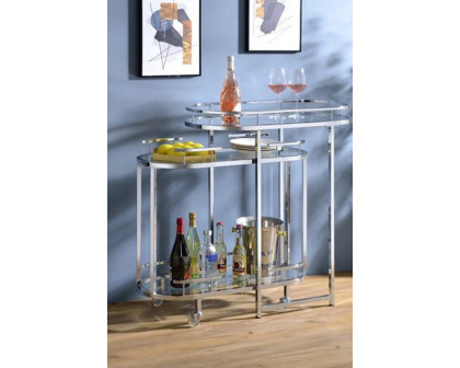 ACME - Piffo Serving Cart Set in Clear Glass/Chrome