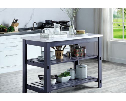 ACME - Enapay Kitchen Island in Marble Top Top/Gray