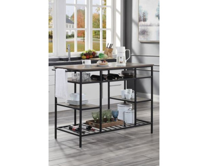 ACME - Lona Kitchen Island in Rustic Oak/Black