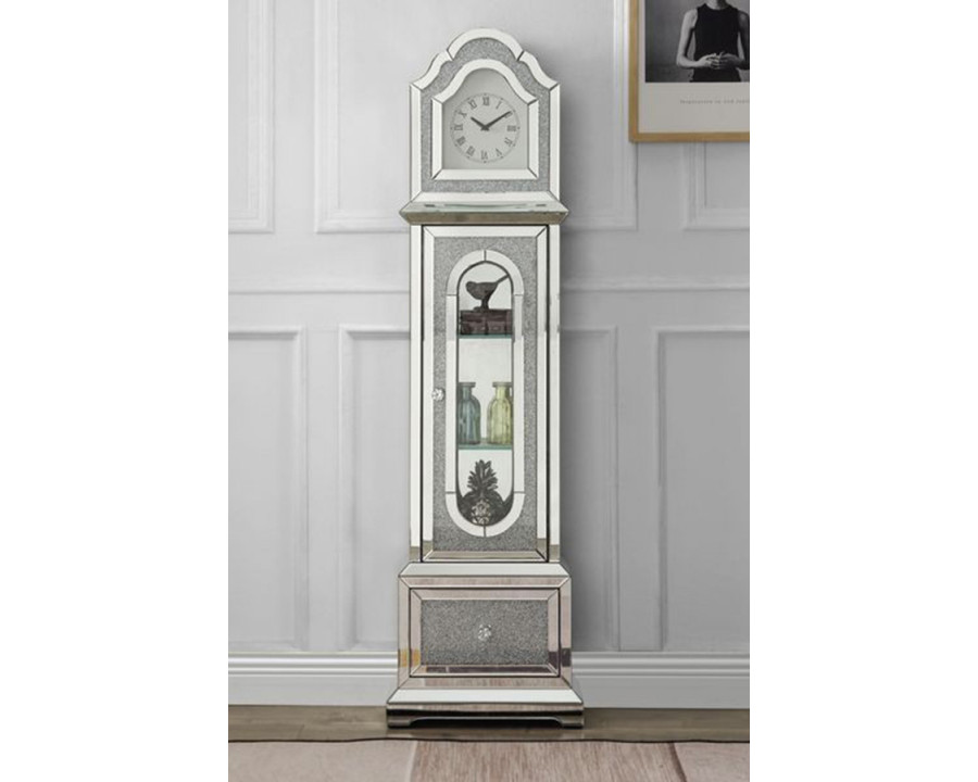 ACME - Noralie Grandfather Clock with Led in Mirrored/Faux Diamonds (AC00347)