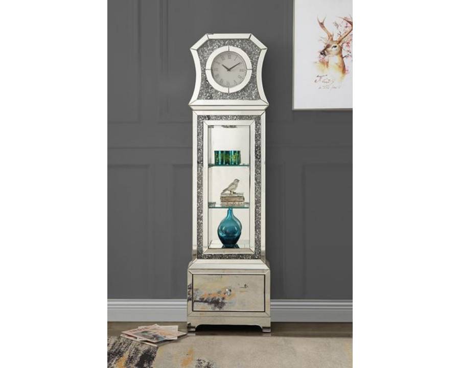 ACME - Noralie Grandfather Clock with Led in Mirrored/Faux Diamonds (AC00350)