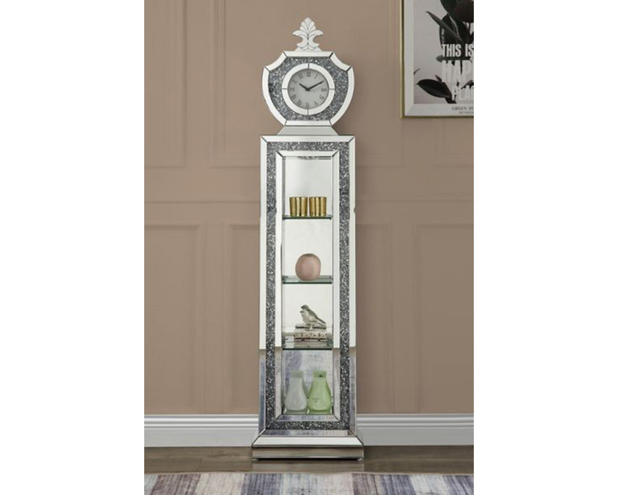 ACME - Noralie Grandfather Clock with Led in Mirrored/Faux Diamonds (AC00351)