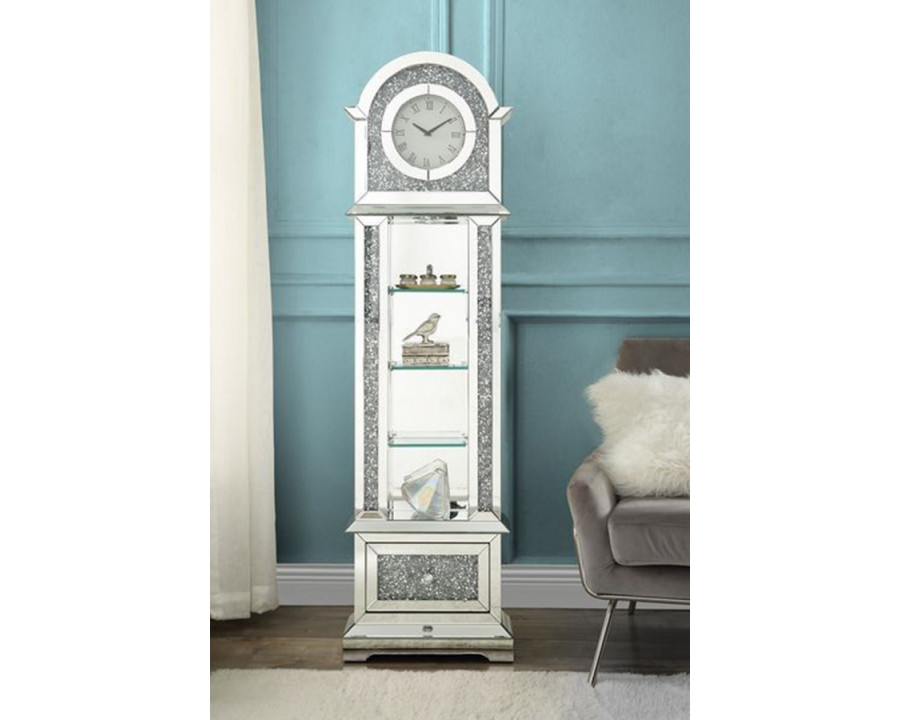 ACME - Noralie Grandfather Clock with Led in Mirrored/Faux Diamonds (AC00352)