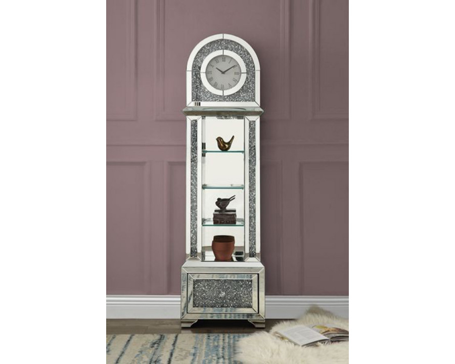 ACME - Noralie Grandfather Clock with Led in Mirrored/Faux Diamonds (AC00353)