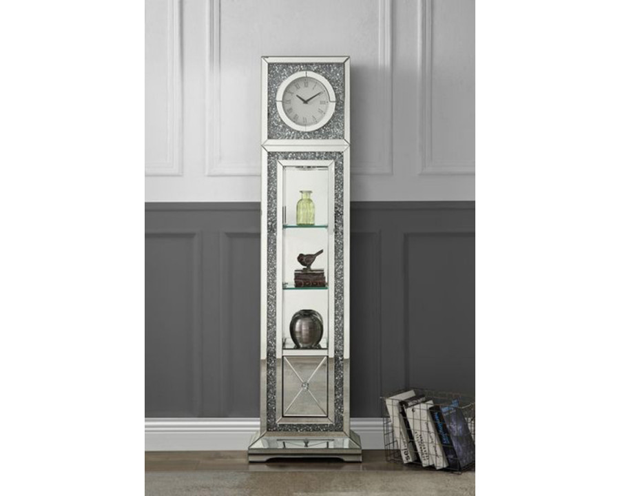 ACME - Noralie Grandfather Clock with Led in Mirrored/Faux Diamonds (AC00354)