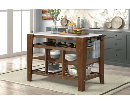 ACME - Alaroa Kitchen Island in Marble Top/Rustic Brown