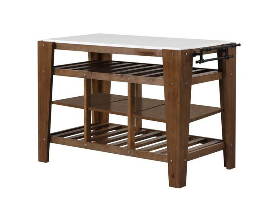 ACME - Alaroa Kitchen Island in Marble Top/Rustic Brown