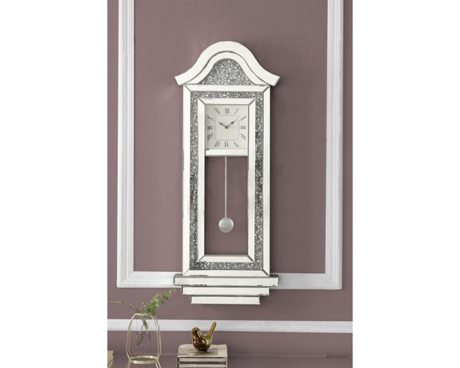 ACME - Noralie Wall Clock in Mirrored/Faux Diamonds (AC00420)