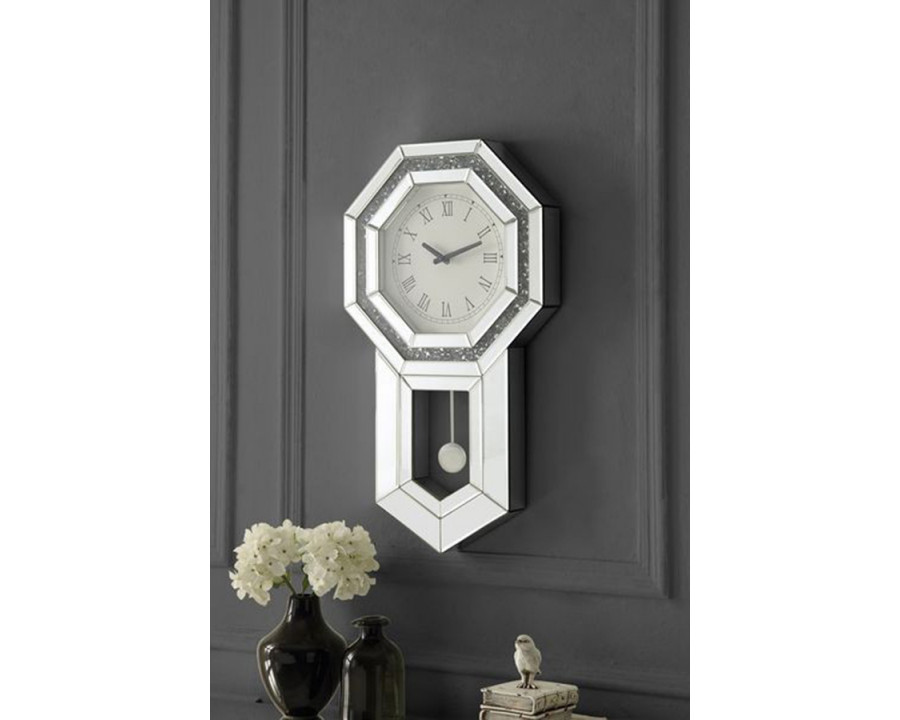 ACME - Noralie Wall Clock in Mirrored/Faux Diamonds (AC00421)