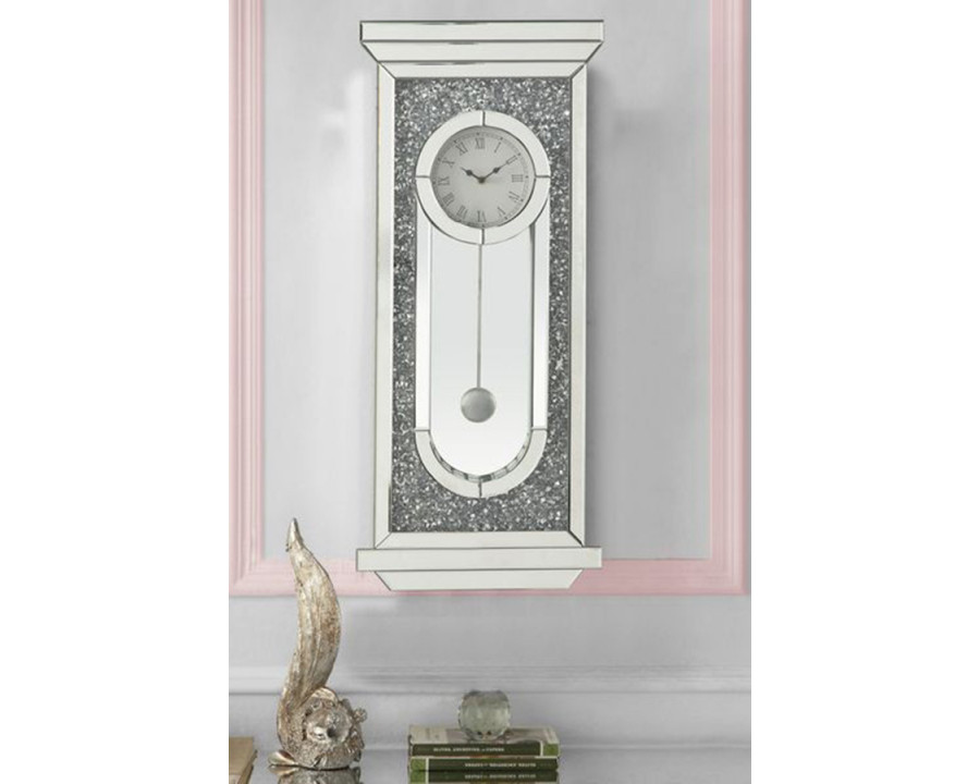 ACME - Noralie Wall Clock in Mirrored/Faux Diamonds (AC00422)