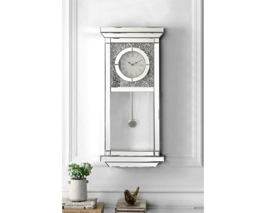 ACME - Noralie Wall Clock in Mirrored/Faux Diamonds (AC00423)