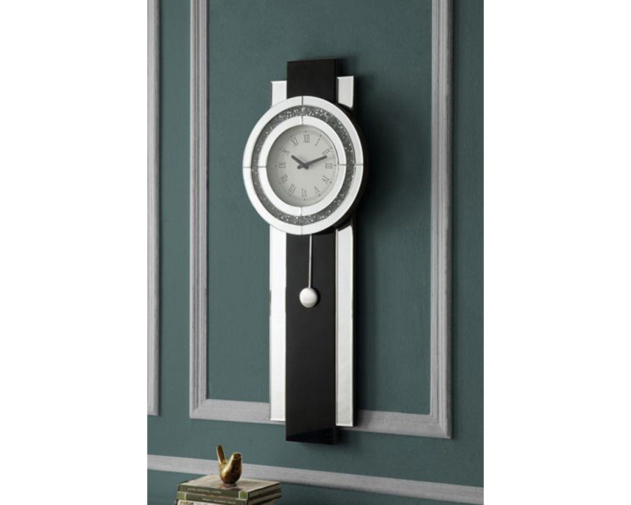 ACME - Noralie Wall Clock in Black/Mirrored/Faux Diamonds