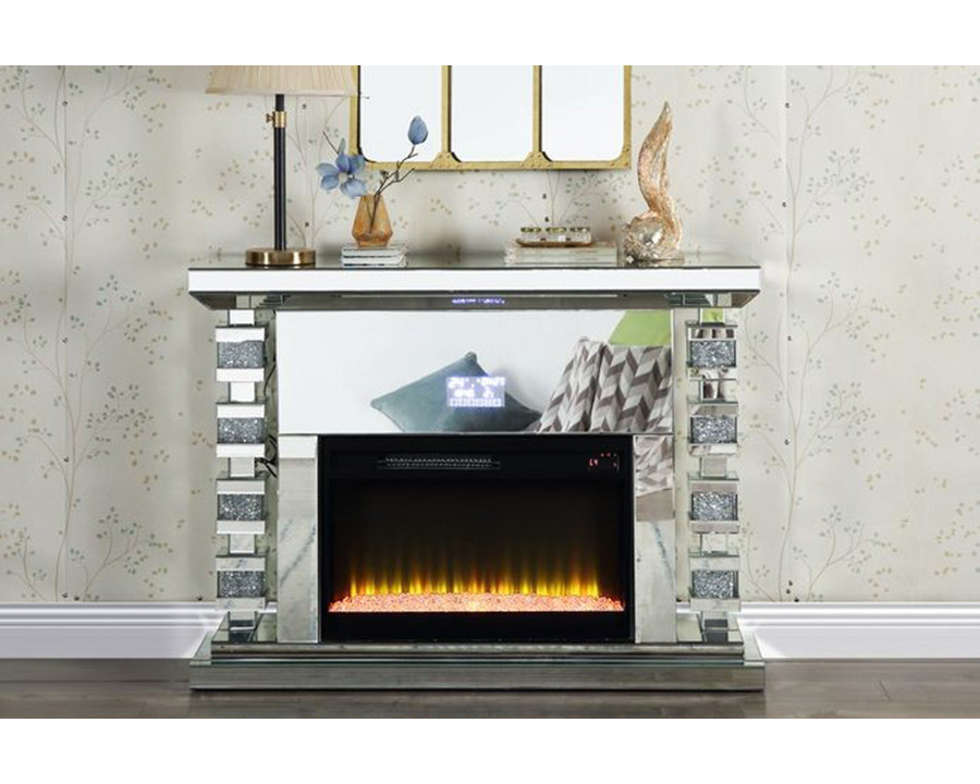 ACME - Noralie Fireplace with Bluetooth in Mirrored/Faux Diamonds (AC00509)