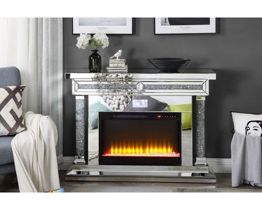 ACME - Noralie Fireplace with Bluetooth in Mirrored/Faux Diamonds (AC00510)