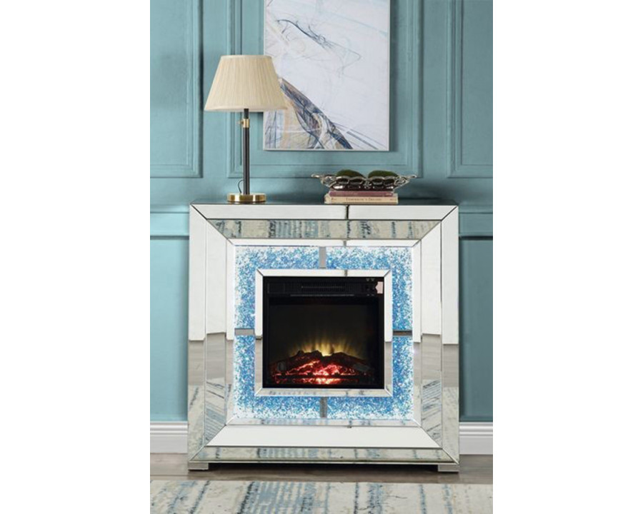 ACME - Noralie Fireplace with Led in Mirrored/Faux Diamonds (AC00514)