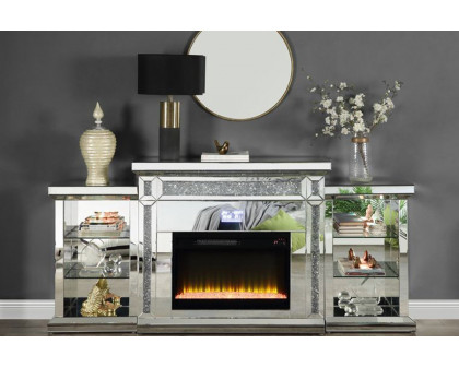 ACME - Noralie Fireplace with Led & Bluetooth in Mirrored/Faux Diamonds