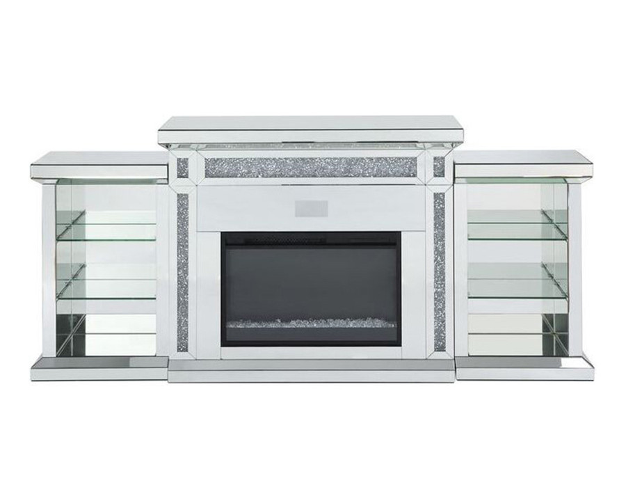 ACME - Noralie Fireplace with Led & Bluetooth in Mirrored/Faux Diamonds