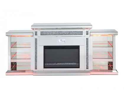 ACME - Noralie Fireplace with Led & Bluetooth in Mirrored/Faux Diamonds