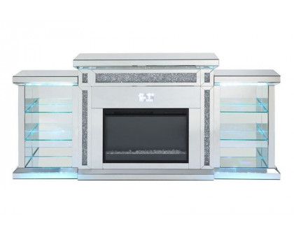 ACME - Noralie Fireplace with Led & Bluetooth in Mirrored/Faux Diamonds