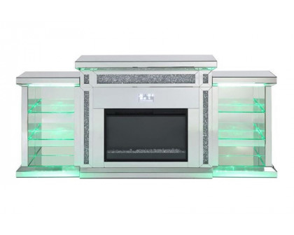 ACME - Noralie Fireplace with Led & Bluetooth in Mirrored/Faux Diamonds