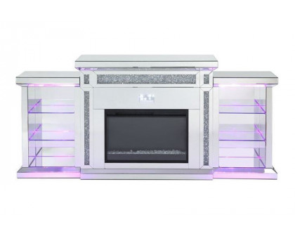 ACME - Noralie Fireplace with Led & Bluetooth in Mirrored/Faux Diamonds